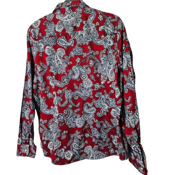 Chaps XL Long Sleeve Button-Down Paisley Shirt No Iron 100% Cotton Red & Blue - Picture 2 of 9